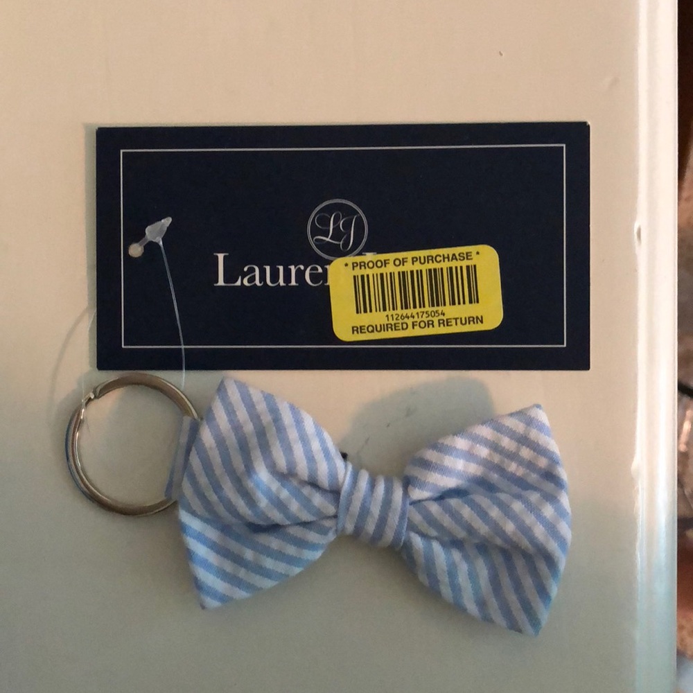 Lauren James blue seersucker bow key fob NWT